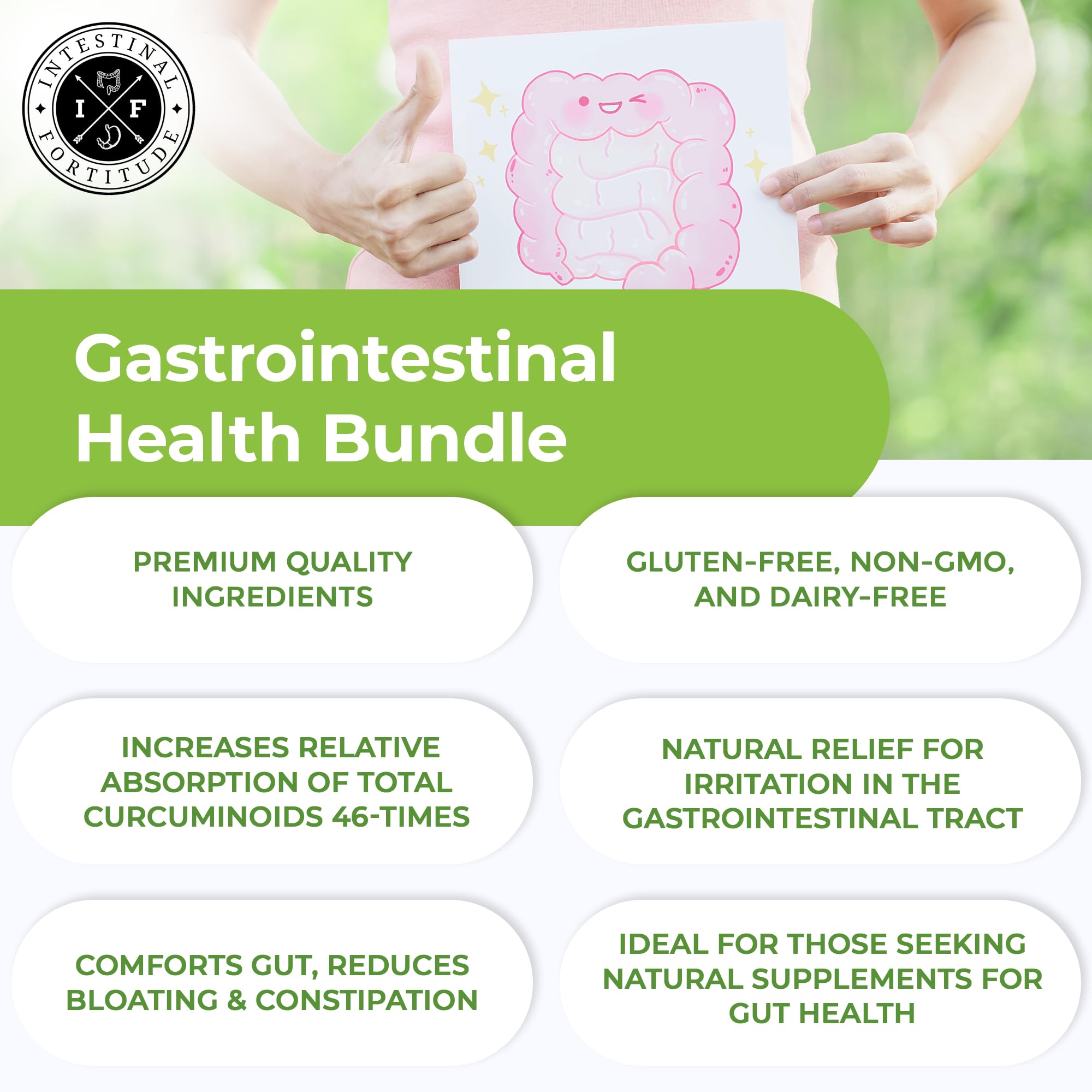 Intestinal Fortitude green tea EGCG capsules showcasing digestive wellness support.