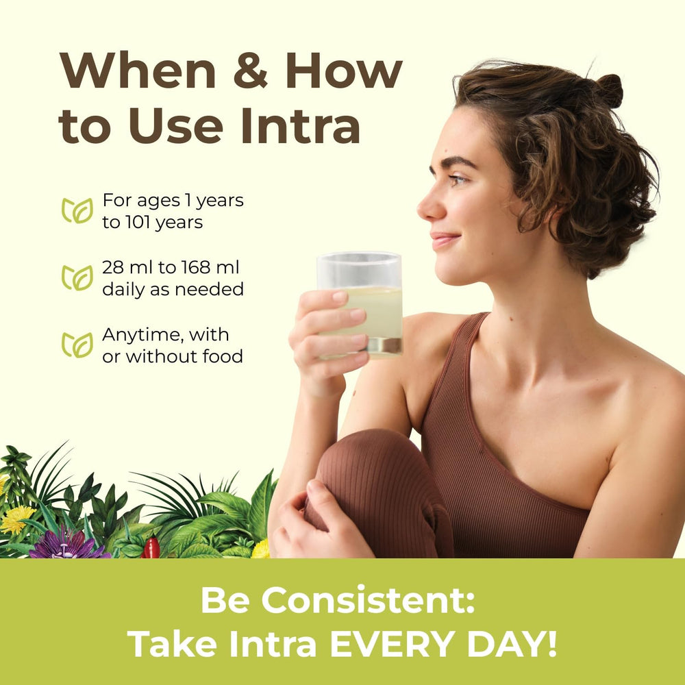 Intra Herbal Juice ingredients scene highlights natural herbs and plant power