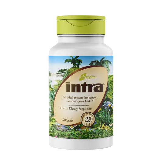 Intra Lifestyles Capsules bottle full, highlighting convenient immune support and detox benefits.