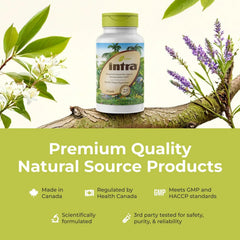 Intra Lifestyles Capsules ingredients internal label, listing 23 botanicals for holistic support.