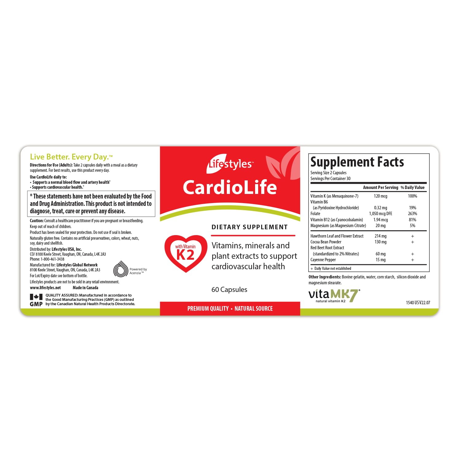 Intra CardioLife packaging front view signals premium, Canada-made quality.