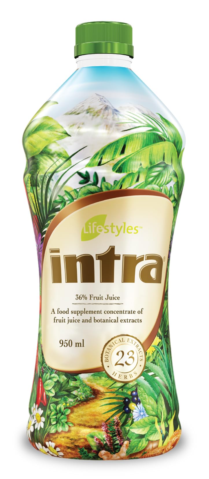 Intra Lifestyles Herbal Juice Bottle 950ml on the kitchen counter for daily hydration.