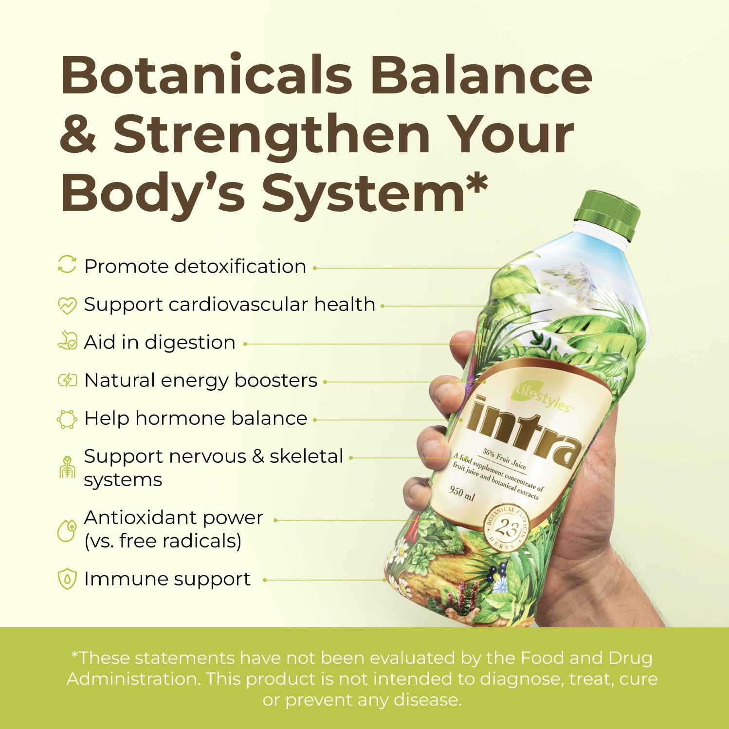 Intra Lifestyles Herbal Juice Label Closeup emphasizes natural ingredients and Canadian quality.