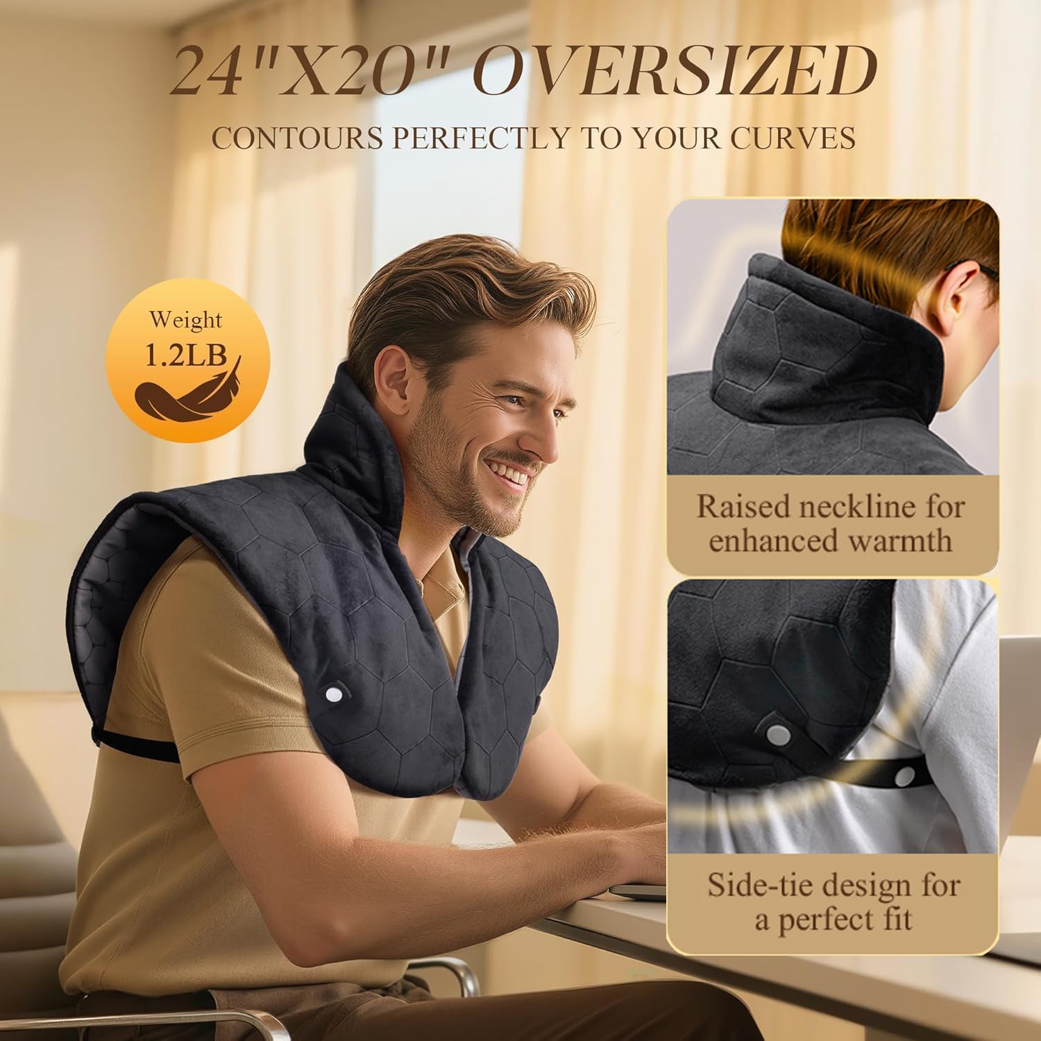 Elevated neck design helps retain warmth during use