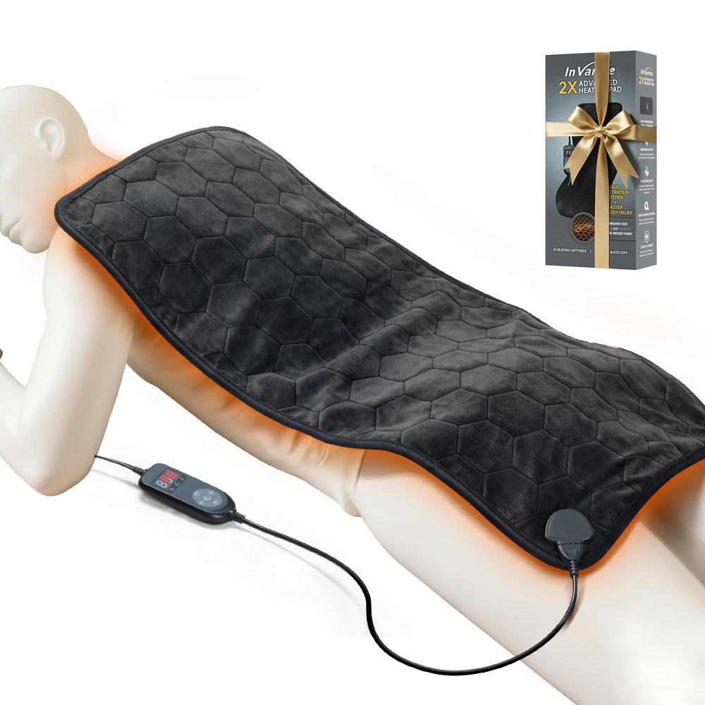 InVarme extra-large heating pad front view provides full back coverage for deep warmth.