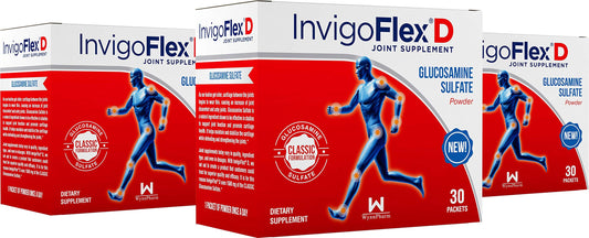 INVIGOFLEX 1500mg glucosamine-sulfate packets front view supports joint mobility