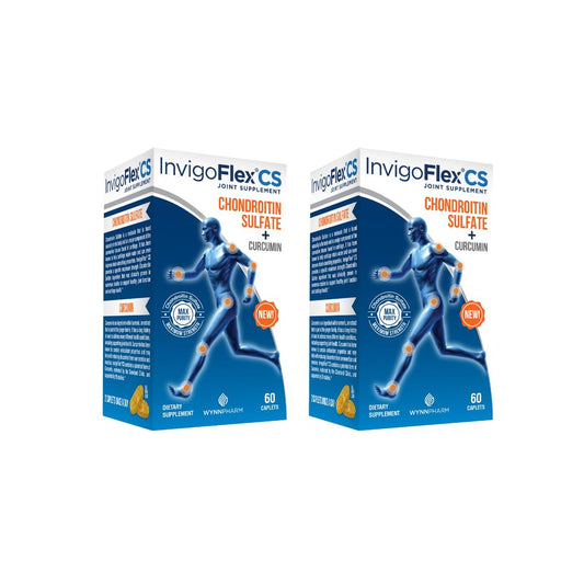 InvigoFlex CS bottle front showing joint support formula for knees, hips, and hands