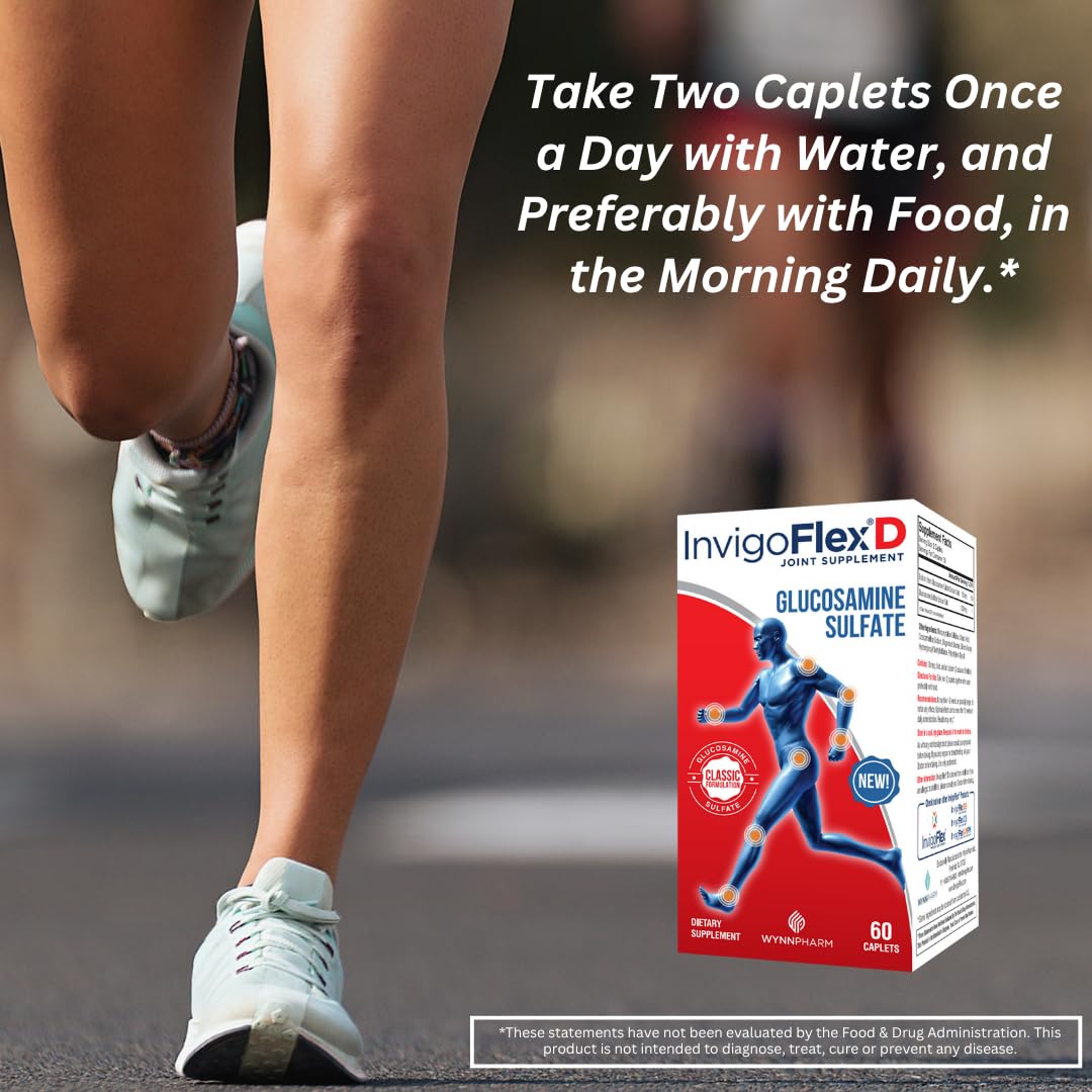 INVIGOFLEX D label showing 1500 mg glucosamine sulfate for cartilage care.