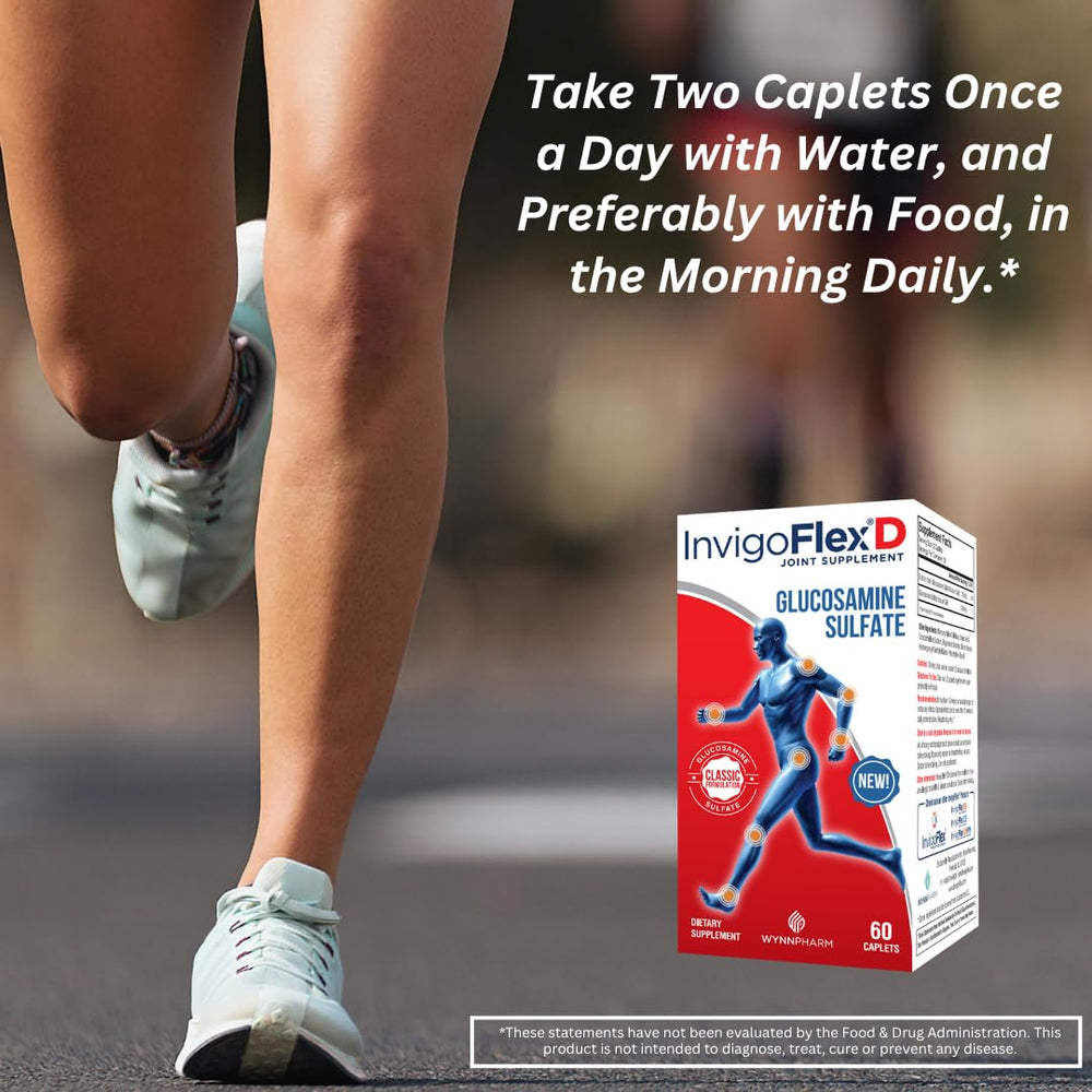 INVIGOFLEX D label showing 1500 mg glucosamine sulfate for cartilage care.