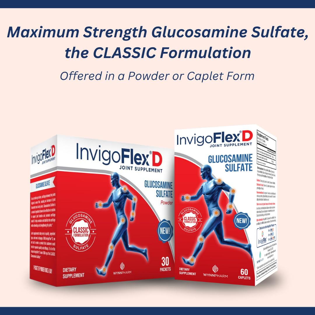 INVIGOFLEX glucosamine sulfate powder texture close-up highlights smooth consistency