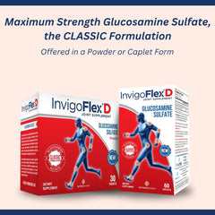 INVIGOFLEX glucosamine sulfate powder texture close-up highlights smooth consistency