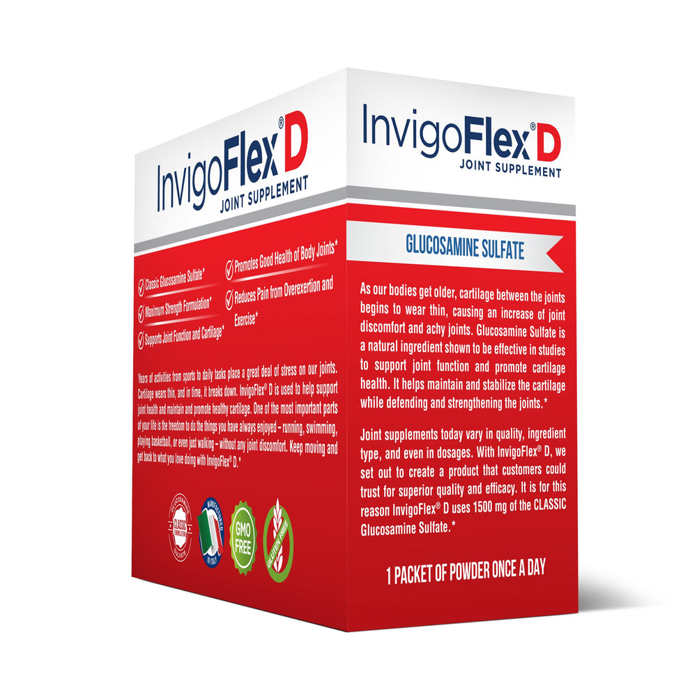 INVIGOFLEX powder scoop dispensing image suggests convenient daily dosage