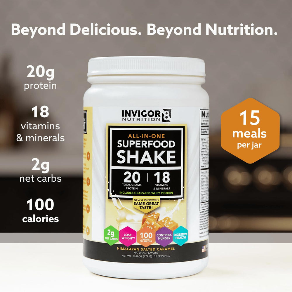 INVIGOR8 Superfood Shake probiotics label emphasizing digestives and nutrients