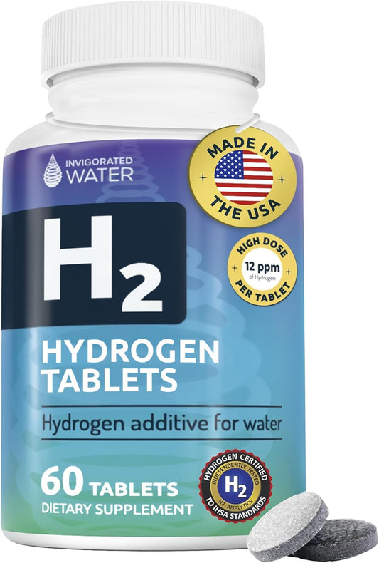 Invigorated Water hydrogen tablets dissolve in a bottle, delivering hydrogen-rich hydration.