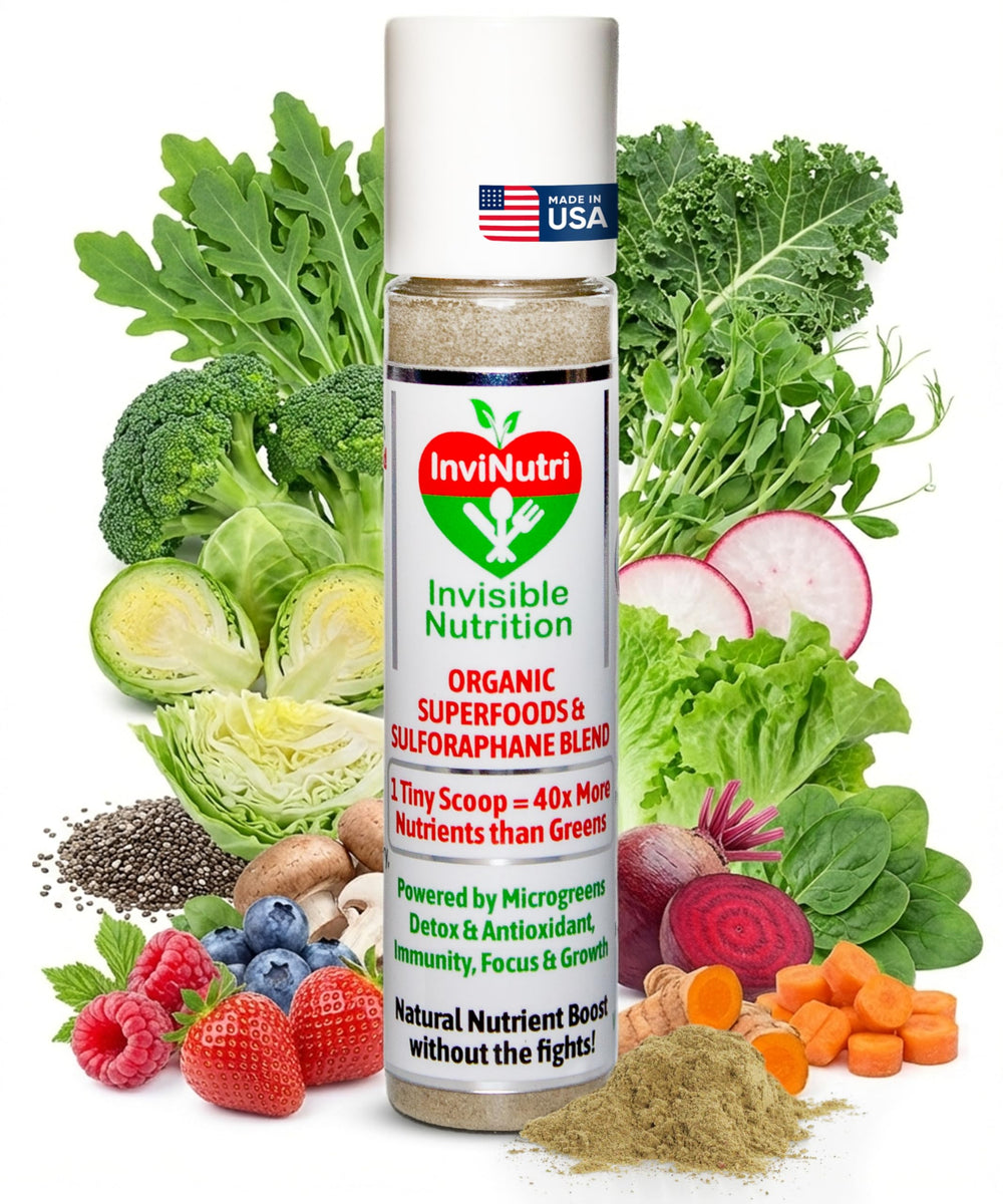 InviNutri Invisible Nutrition bottle with scoop, convenient daily nutrient boost for meals.