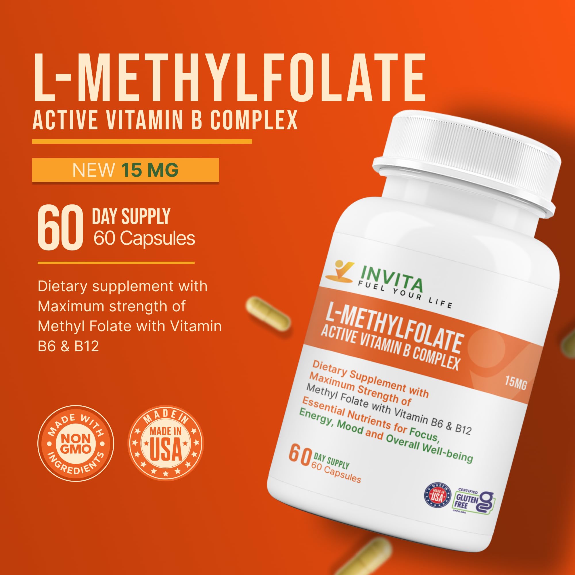 INVITA Active B-Complex bottle label with B12 and B6.