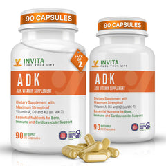 INVITA ADK bottle front highlights gluten-free, non-GMO formula for bone and immune support.