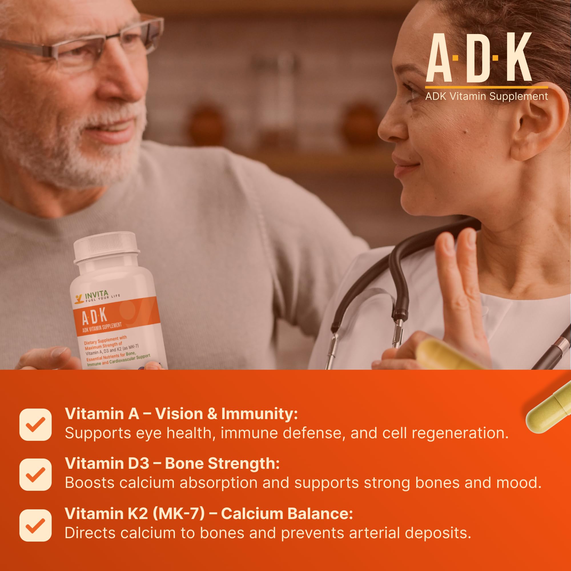 INVITA ADK label details emphasize USA-made quality and clean formula.