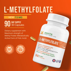 INVITA L-Methylfolate cap close-up showing active 5-MTHF formula.