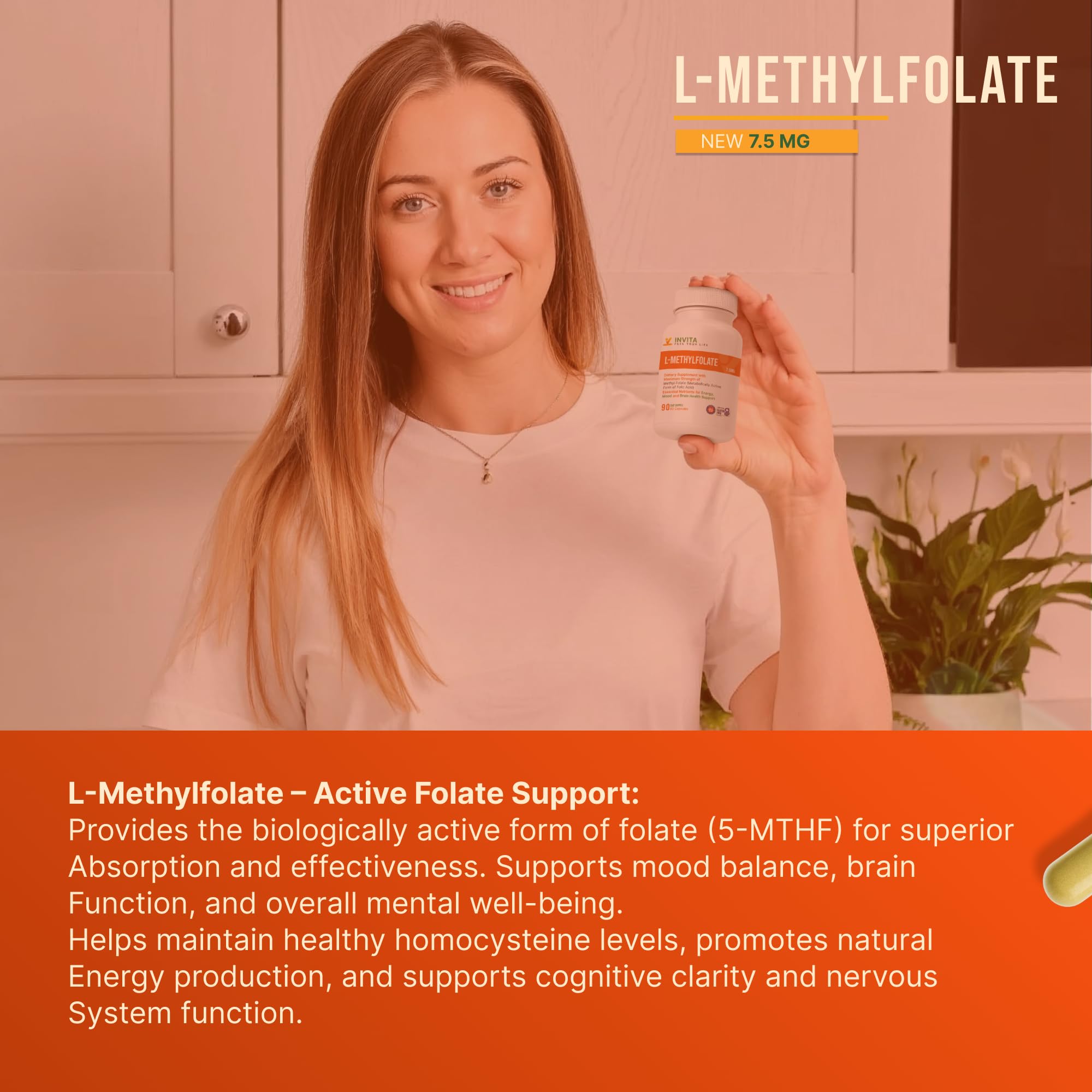 INVITA L-Methylfolate label close-up, USA-made and non-GMO.