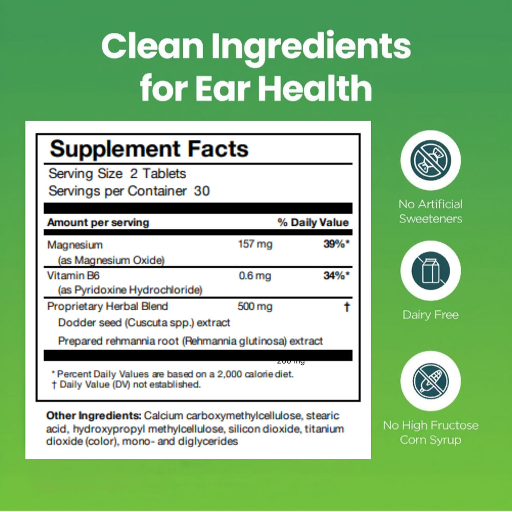 Invivotec Healthear daily-use scene suggests an easy two-tablet routine