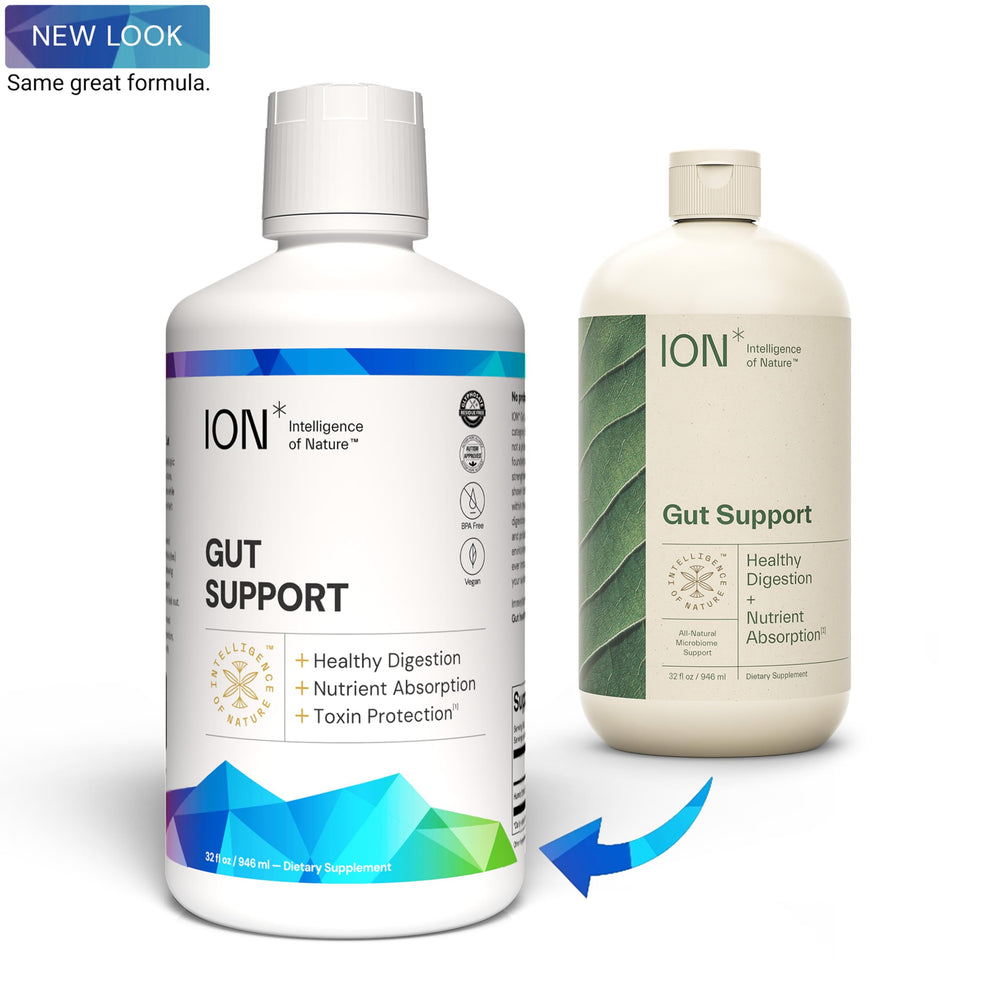ION* Gut Support Liquid being poured for easy dosing and gut health