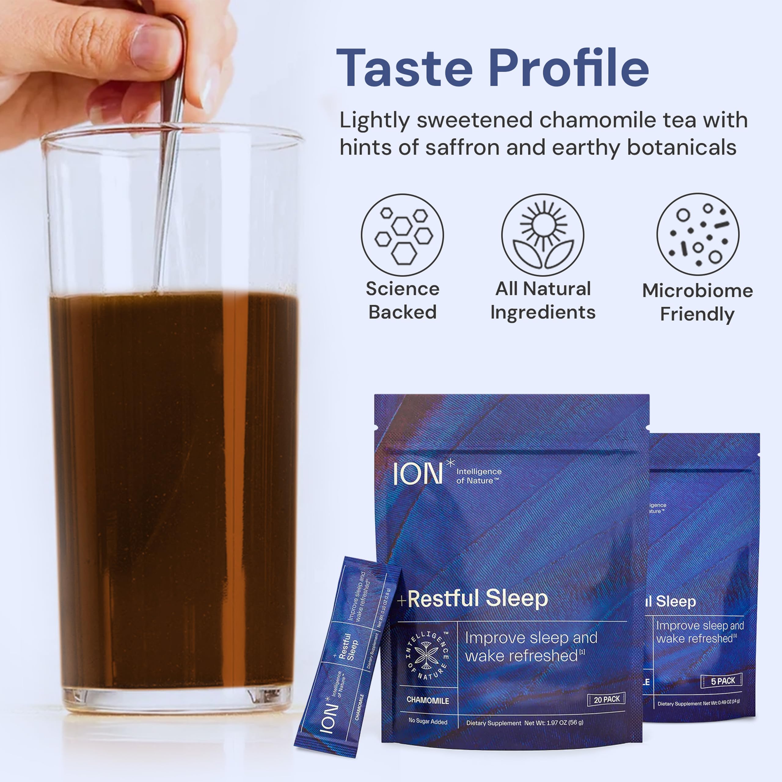 ION Restful Sleep label closeup ingredients for transparency