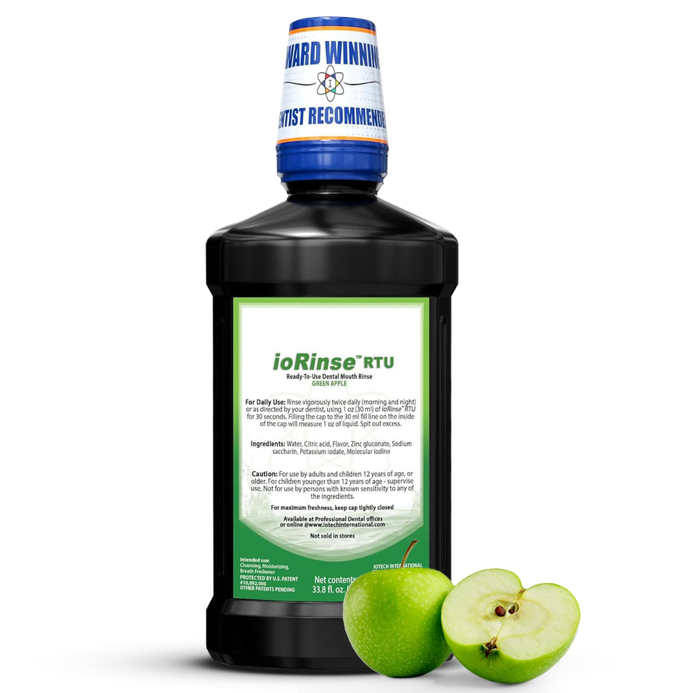 ioRinse RTU green apple bottle for fresh breath at home.