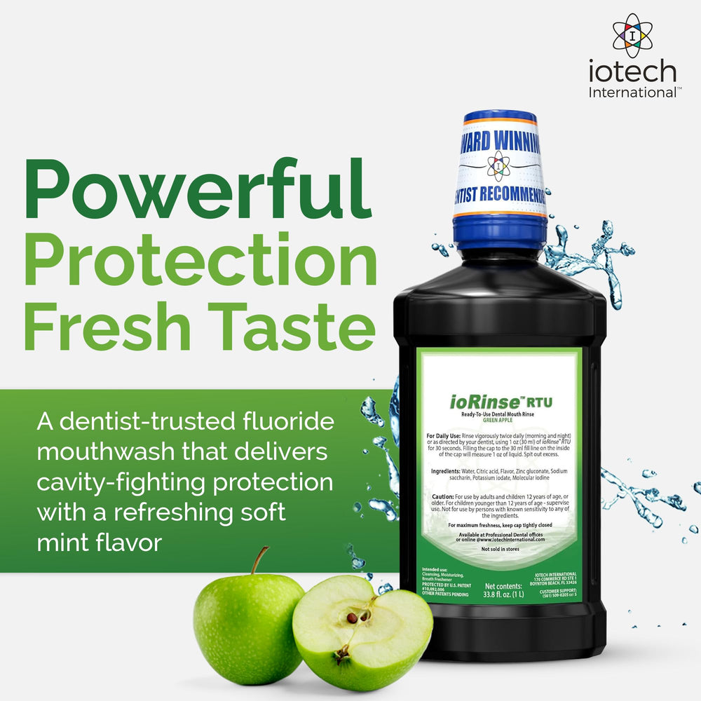 ioRinse RTU being poured from a 1L bottle for easy daily use.
