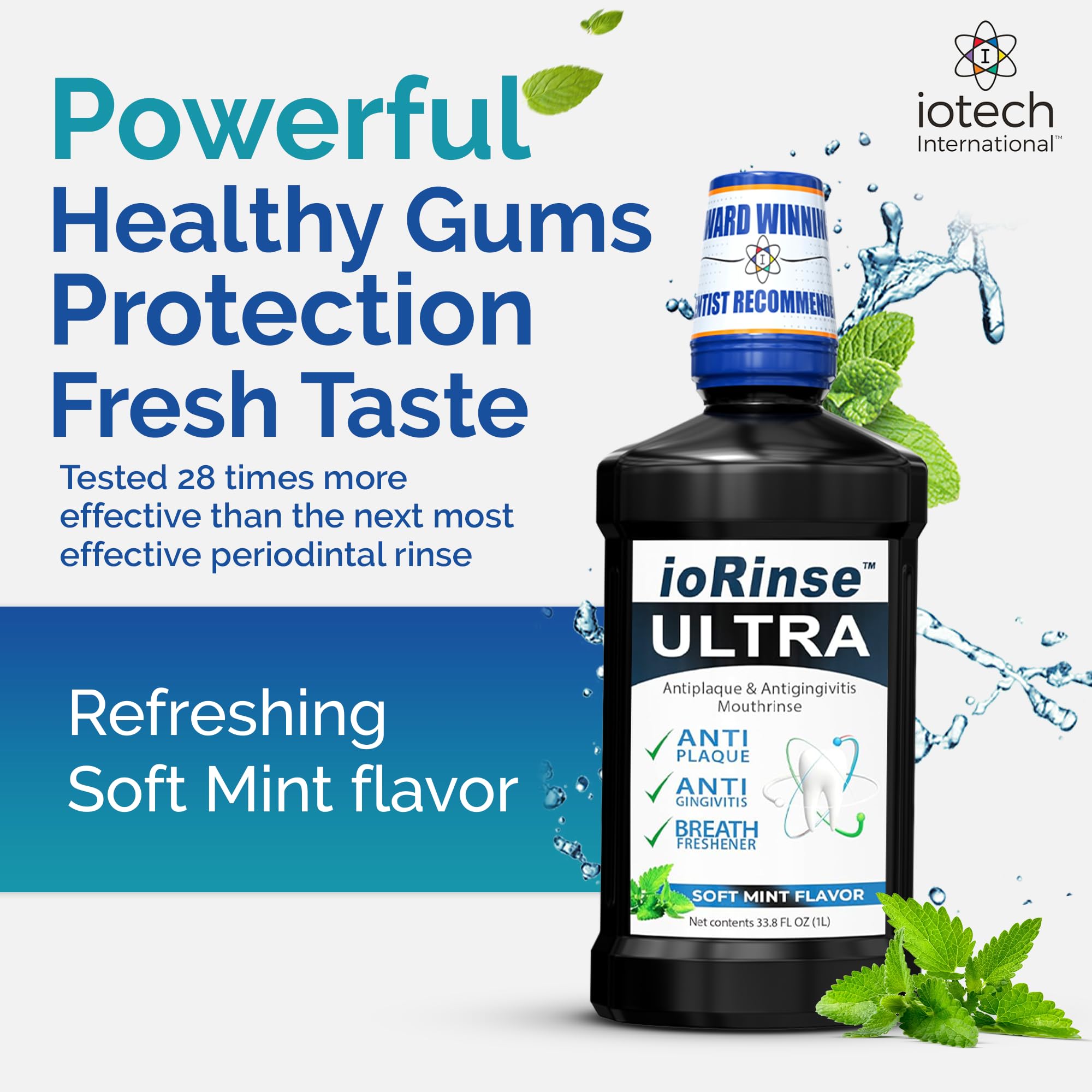 ioRinse Ultra bottle being poured, illustrating easy daily use.