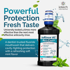 ioRinse AC cap closeup highlights a gentle, alcohol-free mouthwash for sensitive mouths.