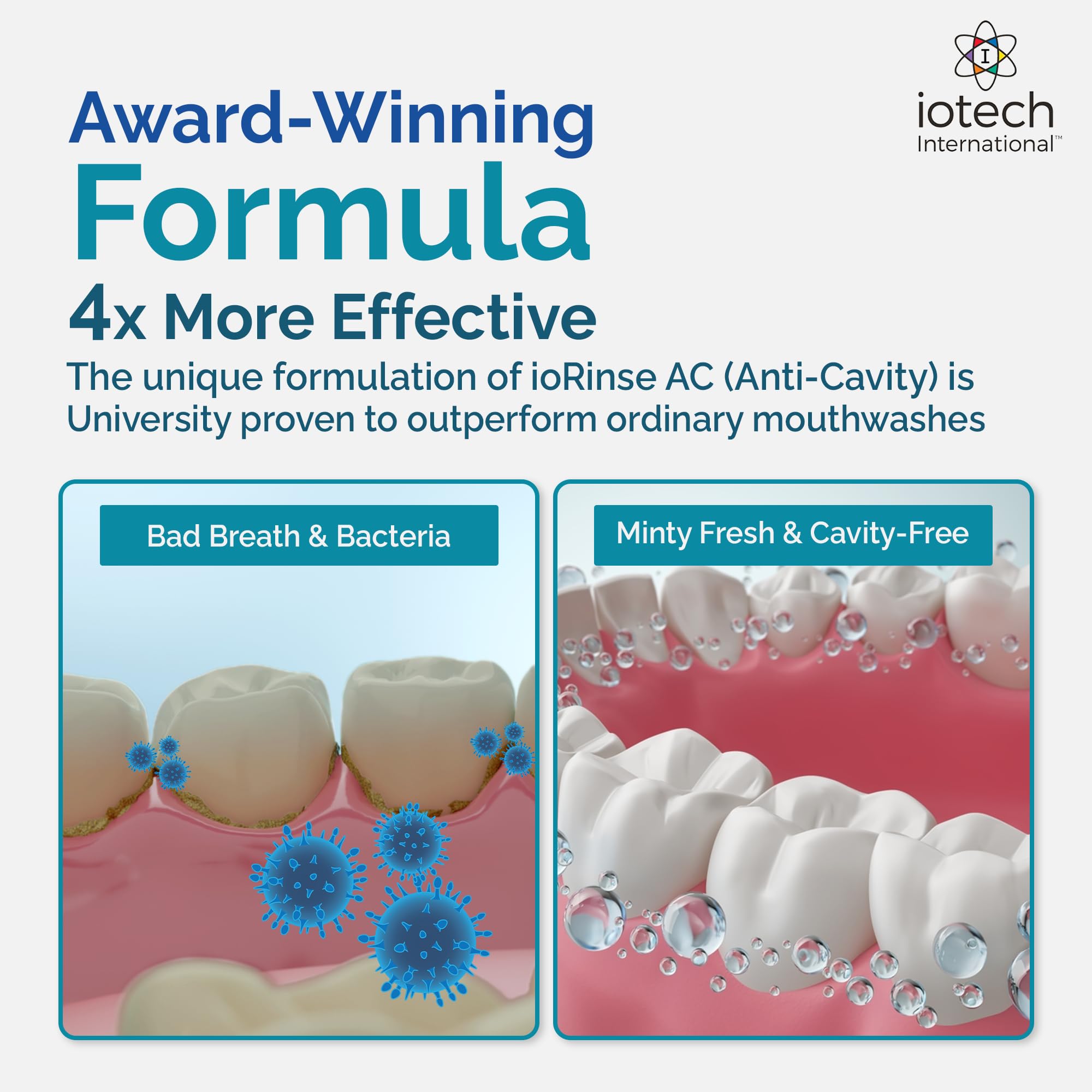ioRinse AC label detail emphasizes iodine technology and enamel-friendly formula.