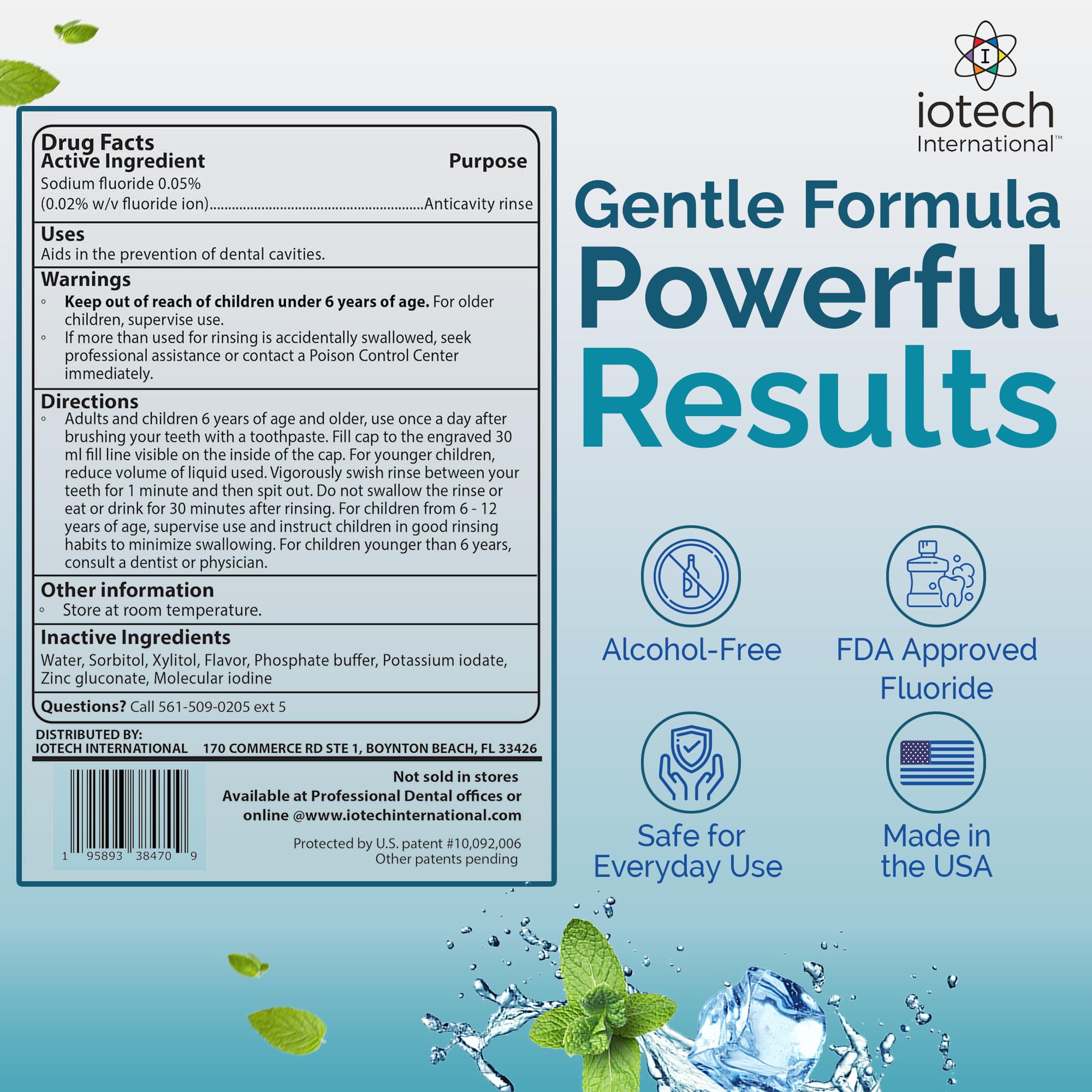 ioRinse AC side view bottle highlights compact design for daily care.