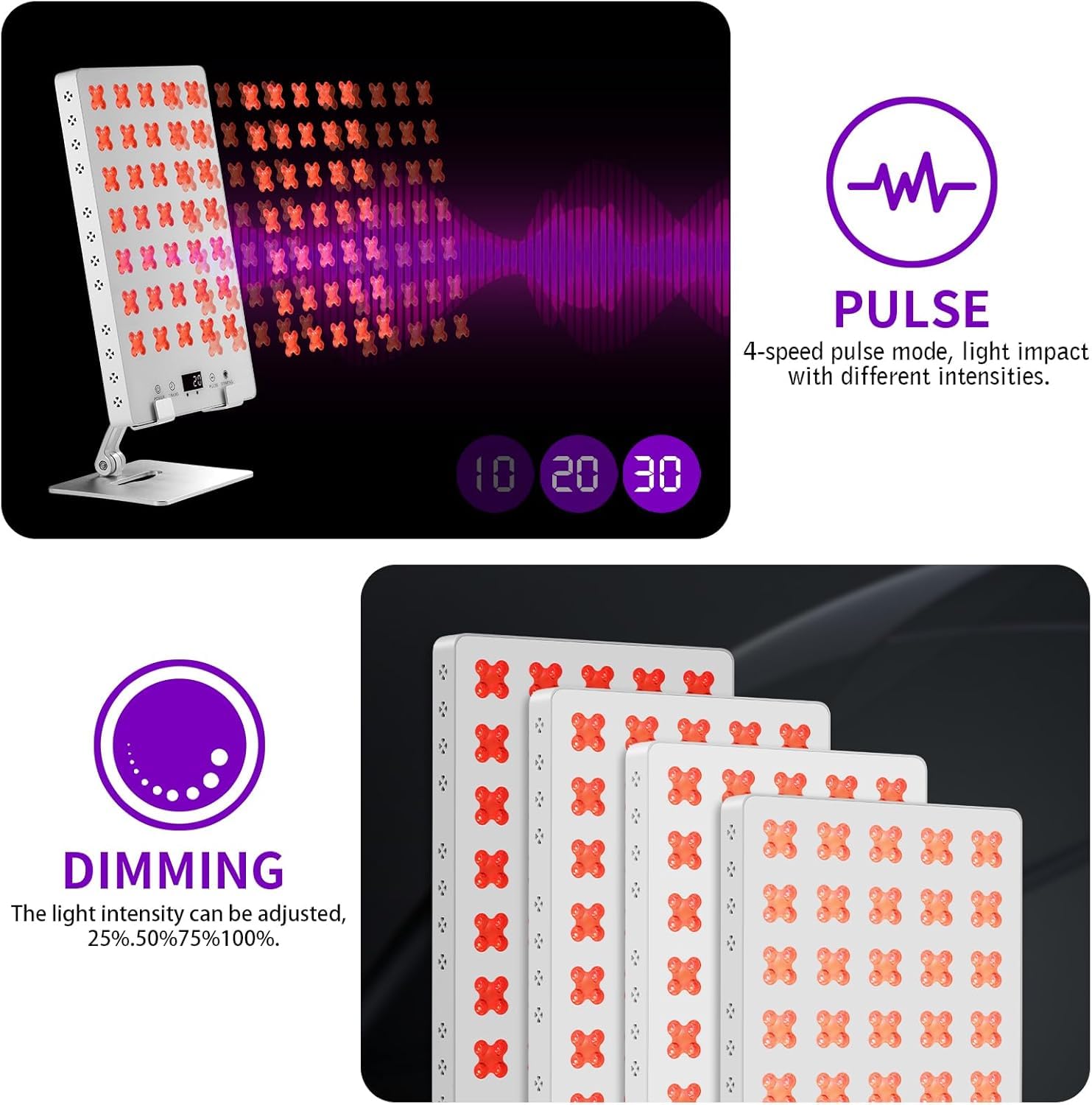 iPlantop red light panel pulsed mode may boost circulation during therapy.
