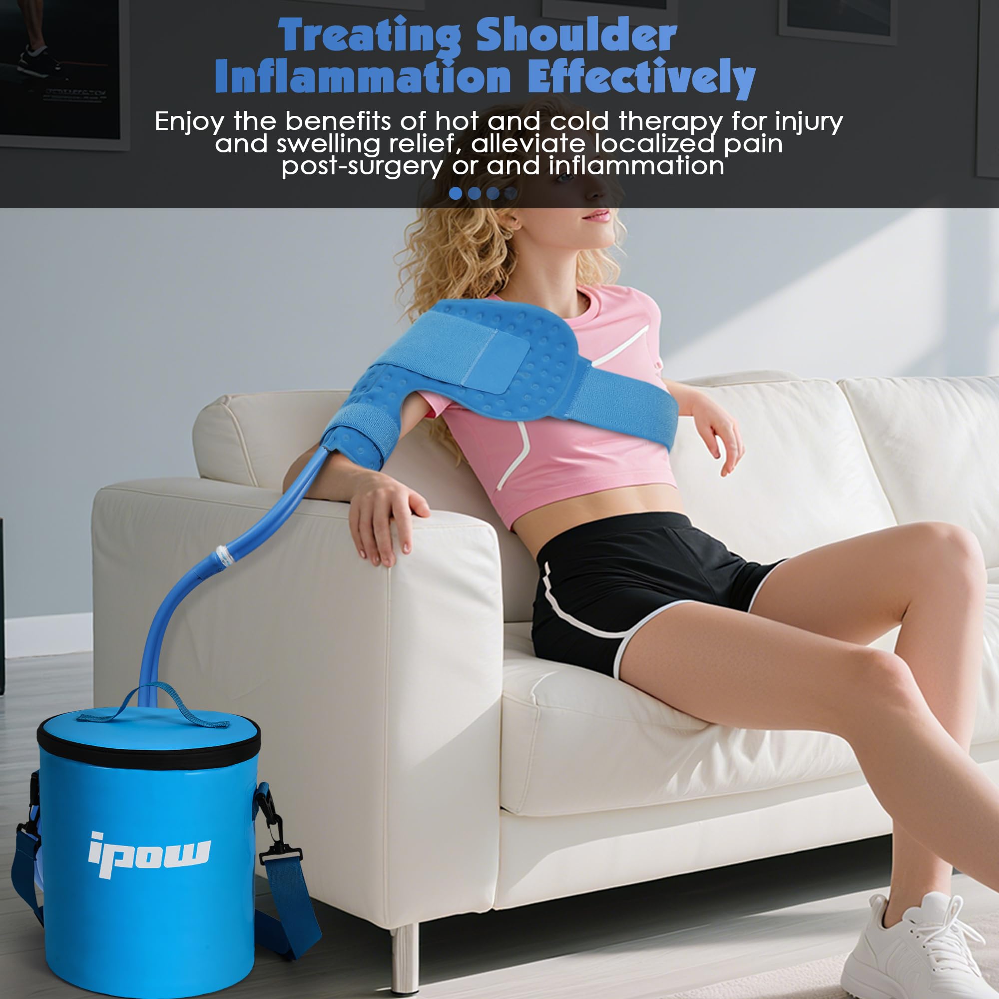 IPOW ice therapy machine features a large insulated bucket.