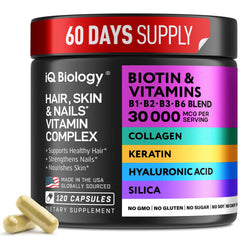 IQ BIOLOGY Biotin 10,000 mcg bottle for daily hair growth support