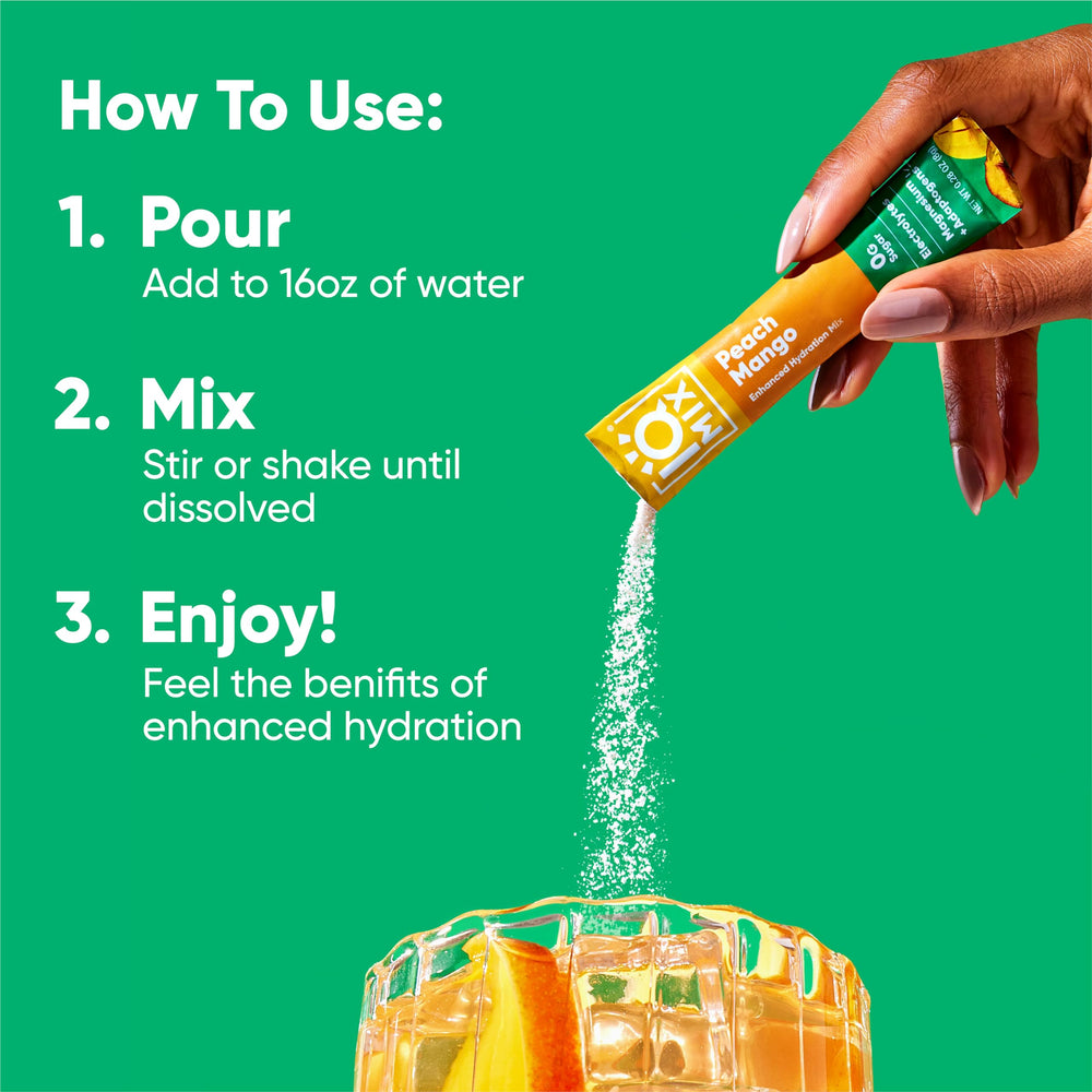 Illustration of IQBAR IQMIX peach mango ingredients like Lion’s Mane and Magtein.