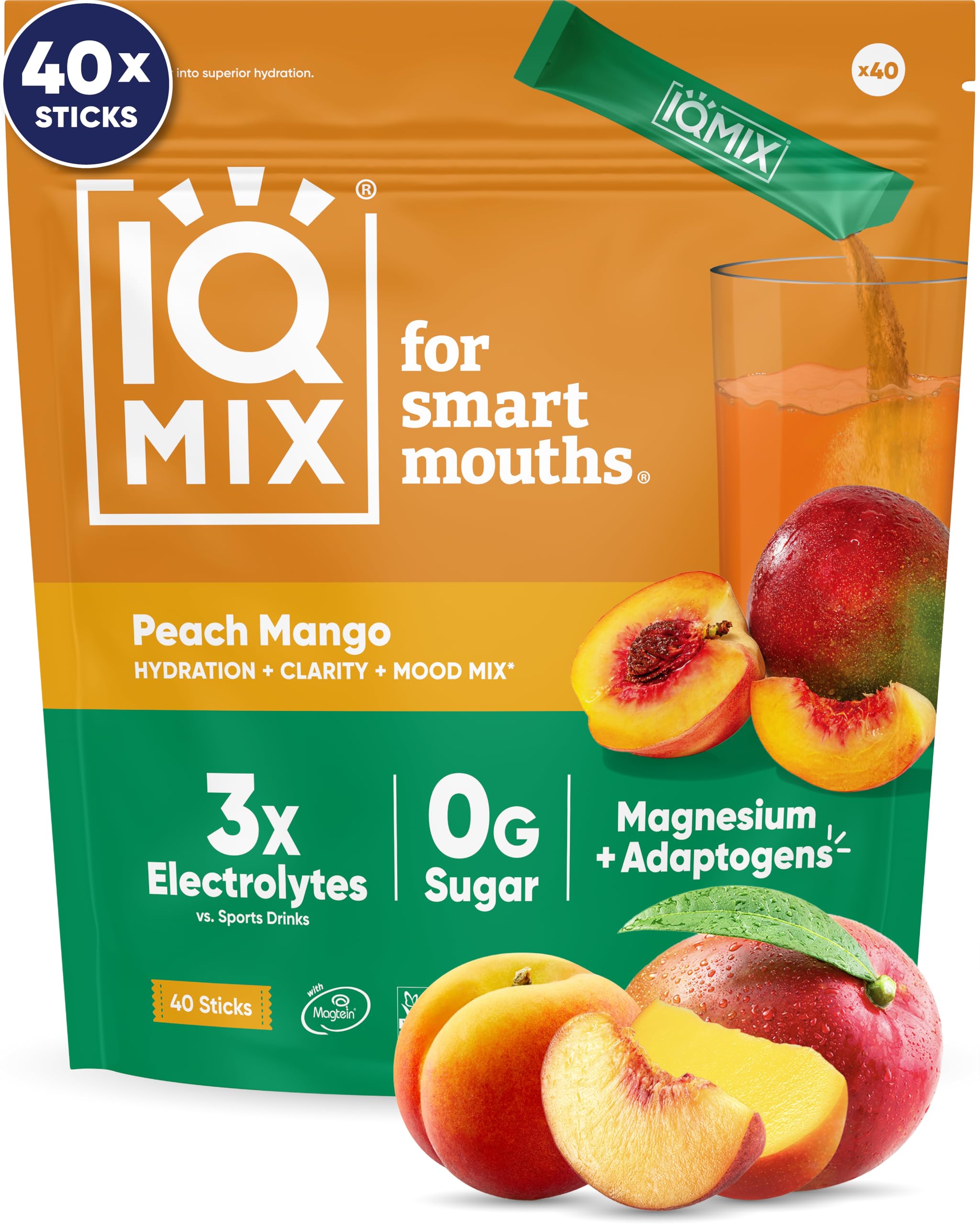 IQBAR IQMIX peach mango stick front view for on-the-go hydration.
