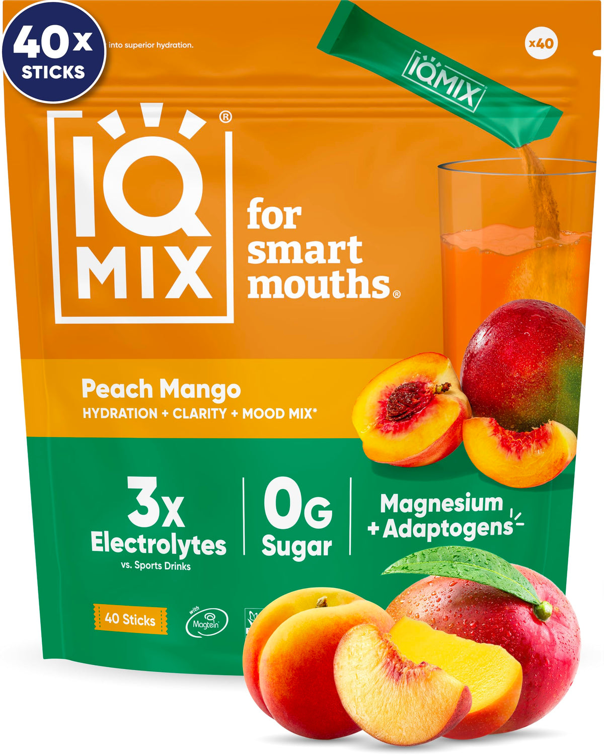 IQBAR IQMIX peach mango stick front view for on-the-go hydration.