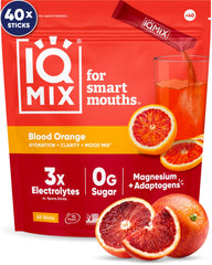 IQMIX Blood Orange packet ready to mix, delivers on-the-go hydration and mental clarity.