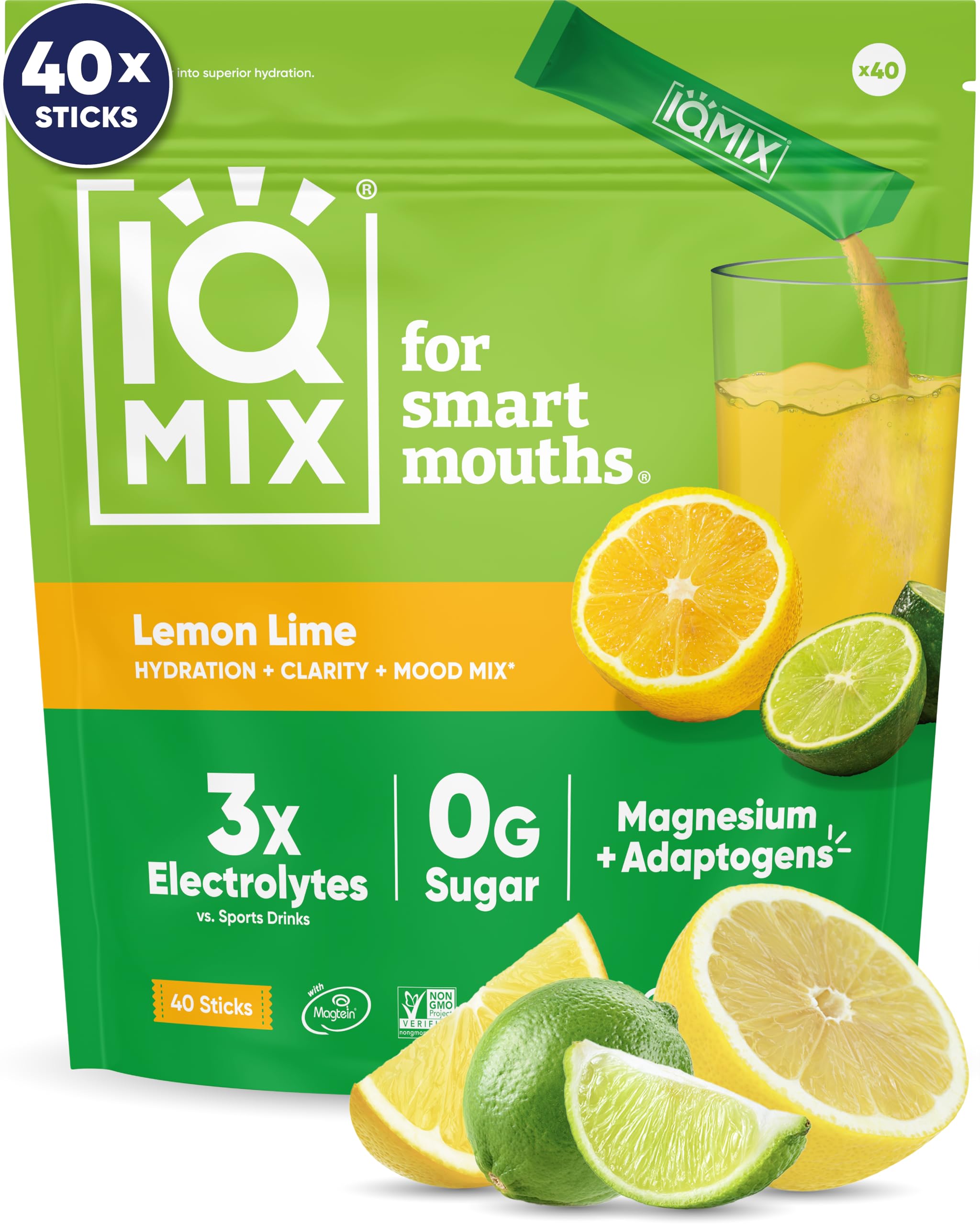 IQMIX hydration electrolyte powder Lemon Lime packet for quick hydration and sharper focus.