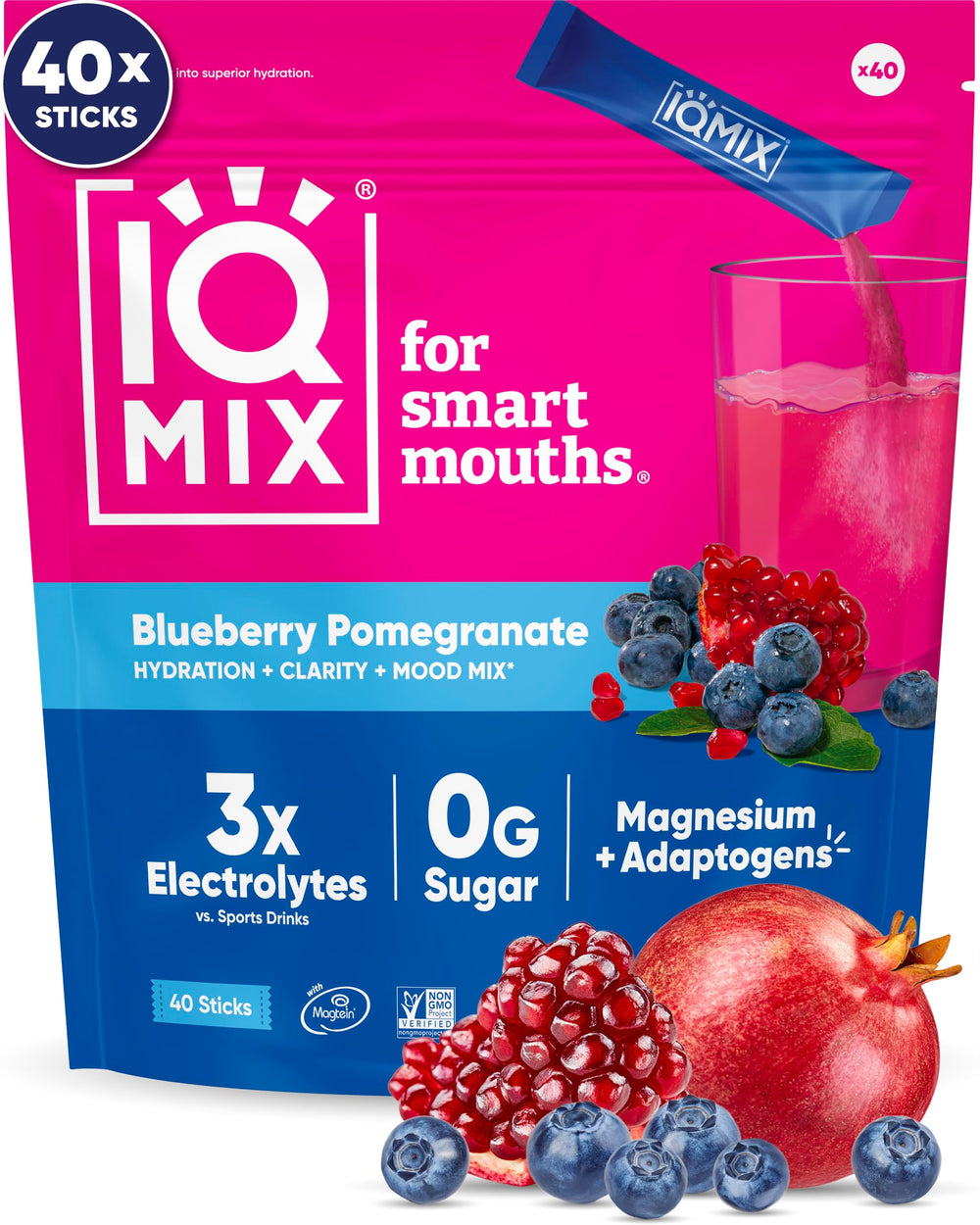 IQMIX hydration packet dissolving in water for quick hydration and focus