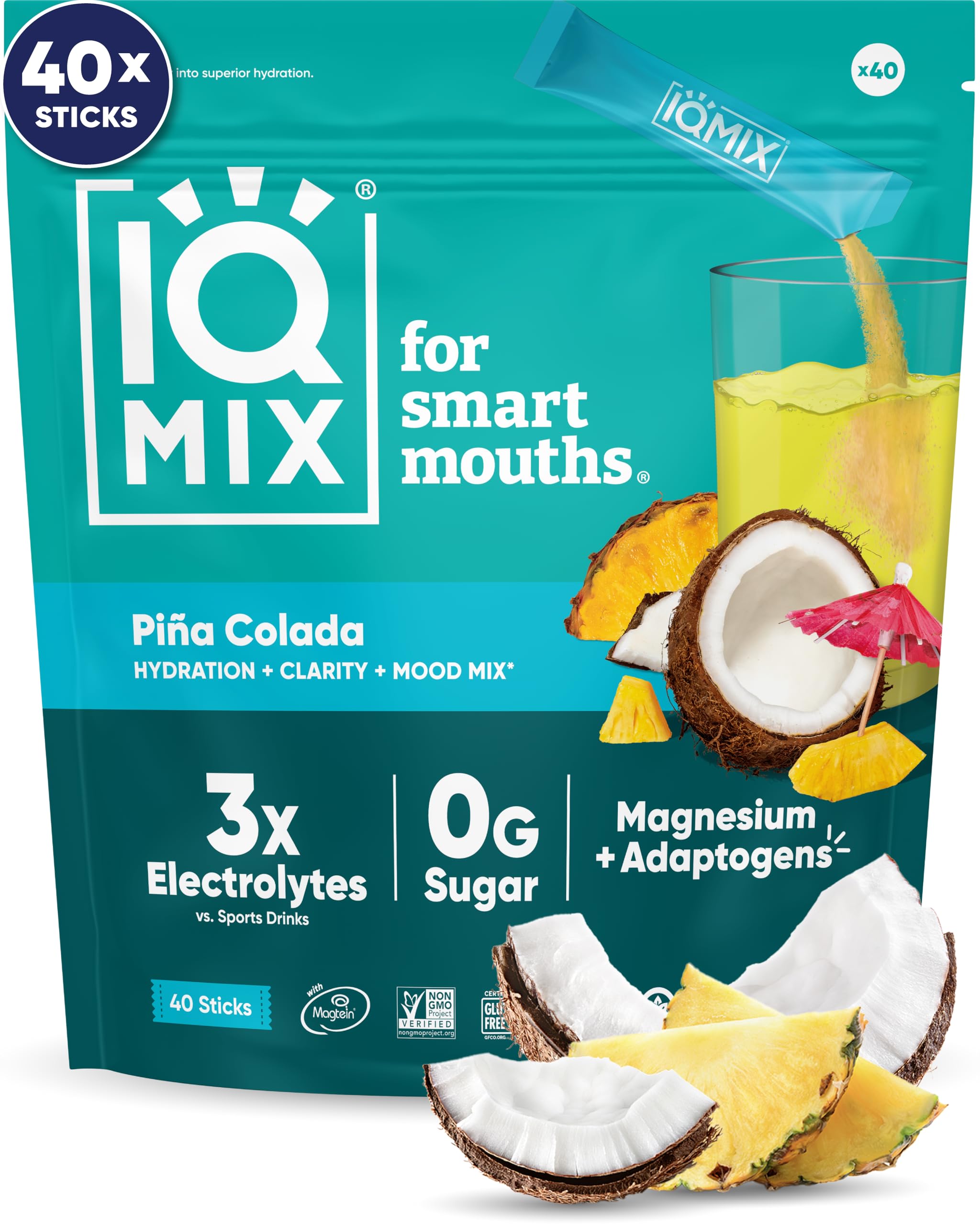 IQMIX hydration packet poured for quick, sugar-free hydration on the go.