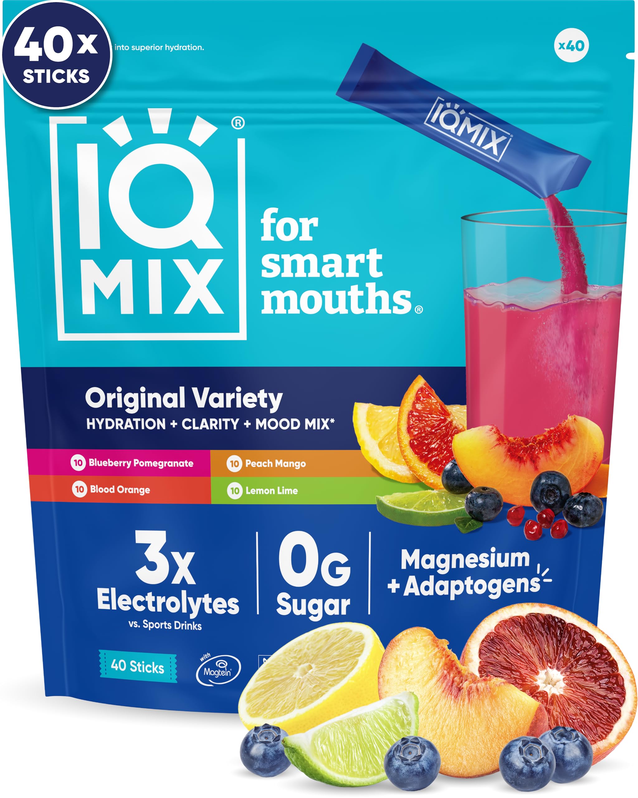 IQMIX hydration electrolyte packets in Blood Orange for on-the-go refreshment.