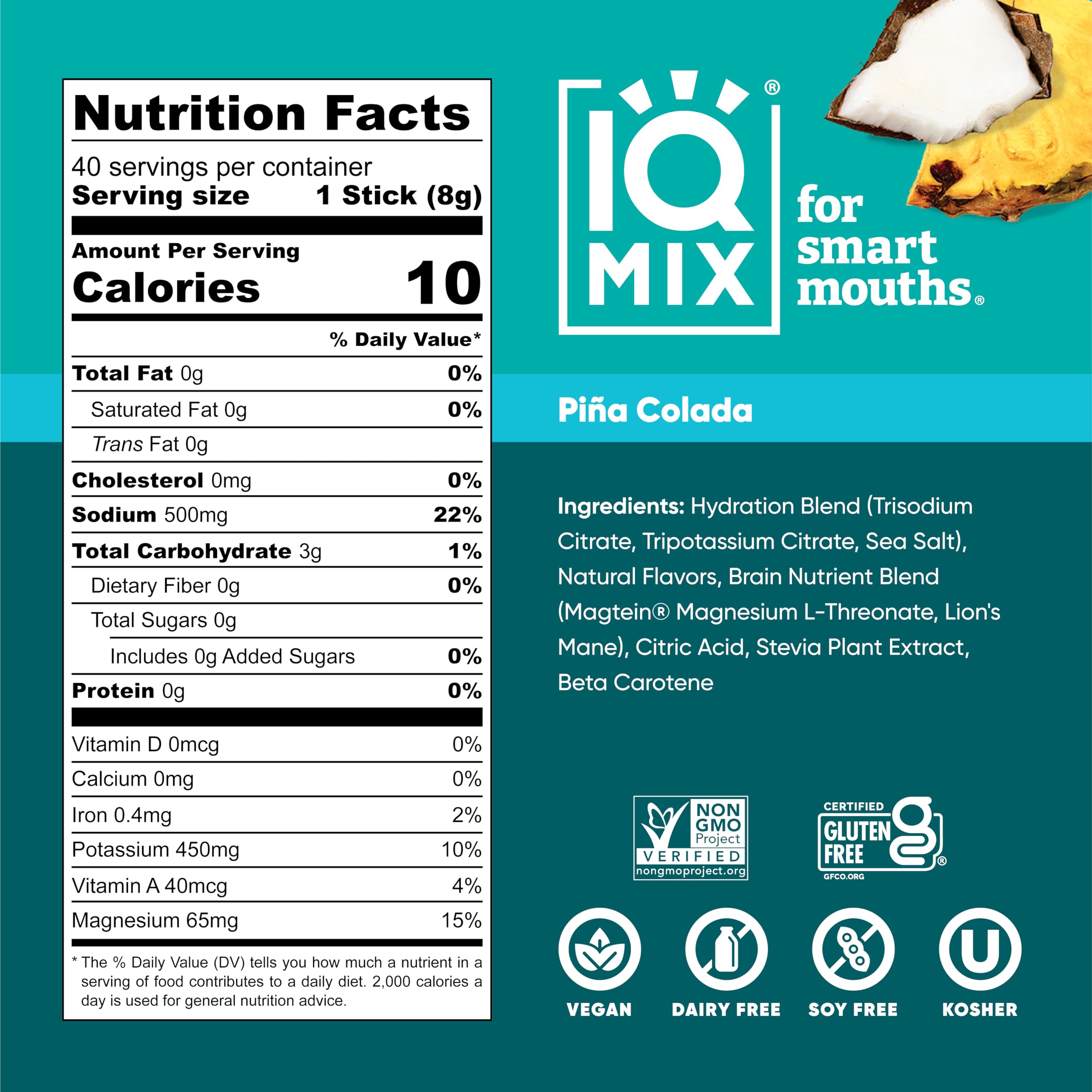IQMIX pina colada flavor sip highlighting crave-worthy taste and hydration.