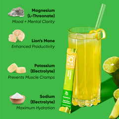IQMIX single-serve stick shown in bag for on-the-go hydration.