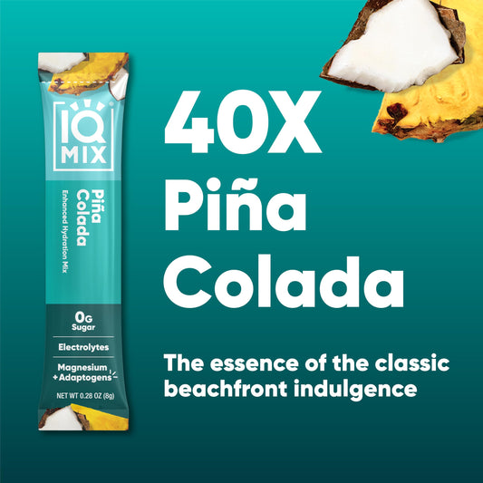 IQMIX single-serve stick dissolving in water for on-the-go focus.