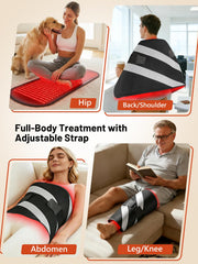 IRELEX red light therapy mat uses 850nm and 660nm LEDs for deep and surface benefits.