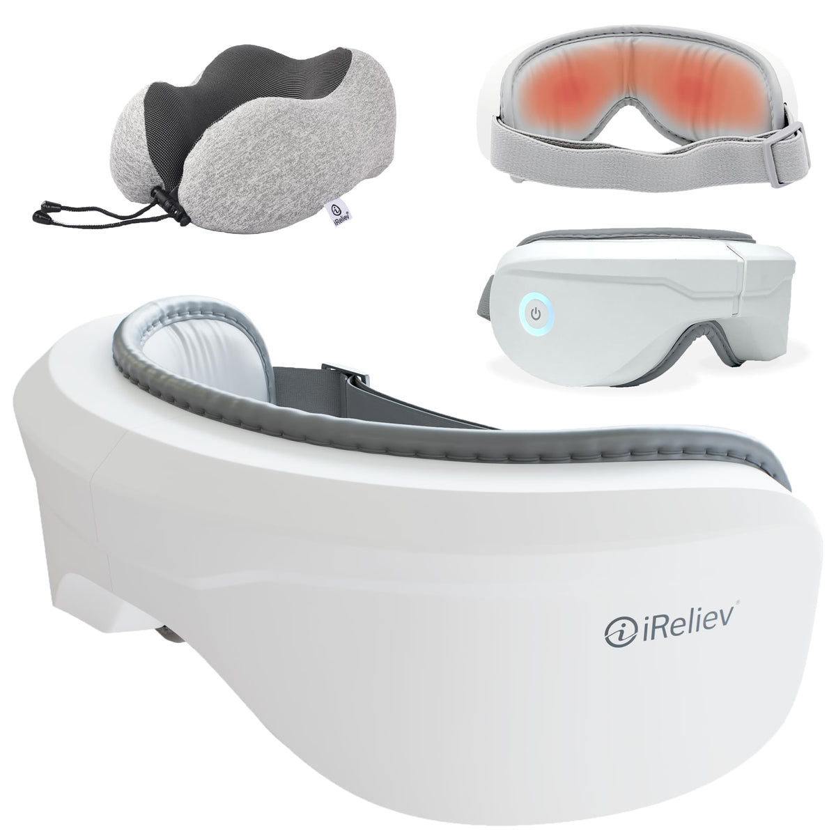 iReliev Eye Massager with heat delivers soothing relief for tired eyes and headaches.