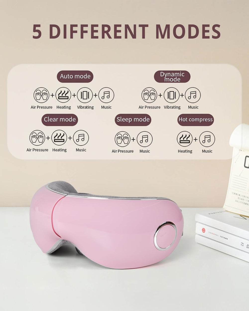 Irest eye massager in vibration mode relaxing tired eyes after screen time.